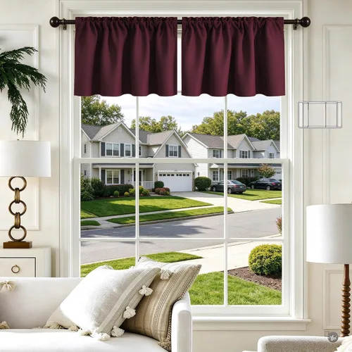 Vista 45 de Cenefa Beige Oscurecedora para Ventana, Cortina Corta con Bolsillo para Barra, Cenefa Primitiva para Sala de Estar, Baño, Guardería, Cocina, Ventana