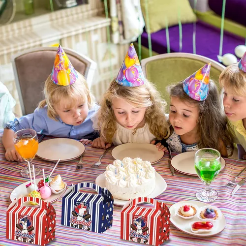 Vista 5 de chiazllta Cajas de regalo de fiesta de béisbol, cajas de regalo, galletas de caramelo de béisbol, caja de cartón con asas para niños, suministros