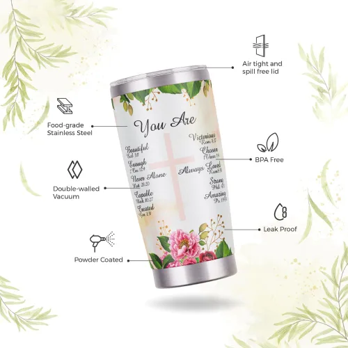 Vista 6 de Taza aislada de acero inoxidable inspiradora con tapa y pajita, taza de viaje espiritual, regalo basado en la fe, botella de agua motivacional