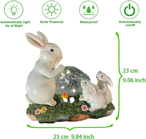Vista 2 de Familia de conejitos con energía solar para exteriores, decoración de luz LED para jardín, adorno de jardín (familia de conejitos en un césped)