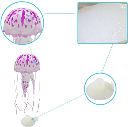 Vista 5 de Jowxsx Juguete de medusas divertidas Accesorios para pecera, decoración flotante del mundo submarino, adornos de acuario de dibujos animados, Azul