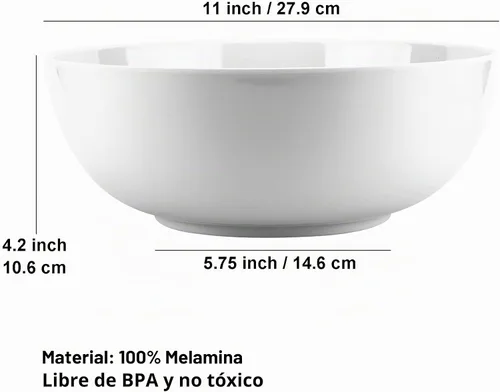 Vista 2 de KX-WARE Tazones de melamina de 11 pulgadas, cuencos para ensalada más grandes, juego de 2 cuencos blancos