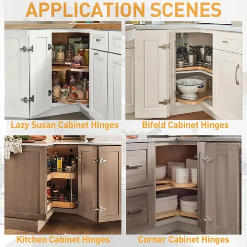 Vista 6 de TamBee Bisagras de gabinete de esquina, bisagras de puerta Lazy Susan de 135° – Ajuste 3D de 1.92 pulgadas para cocina de esquina, bisagras