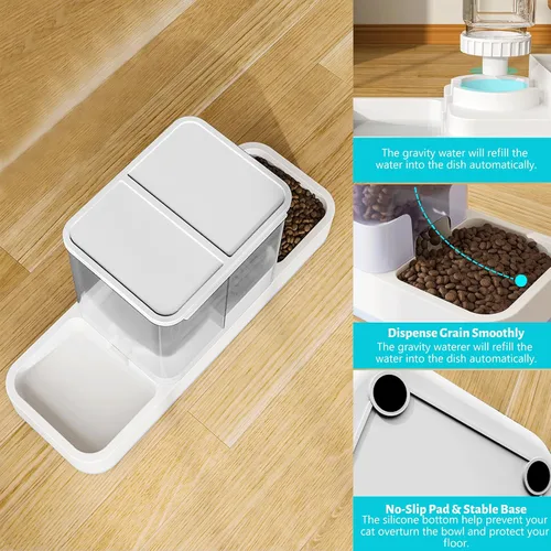 Vista 4 de Comedero automático para mascotas pequeñas y dispensador de agua, 2 en 1 por gravedad para gatos, gatos pequeños, medianos y pequeños, juego