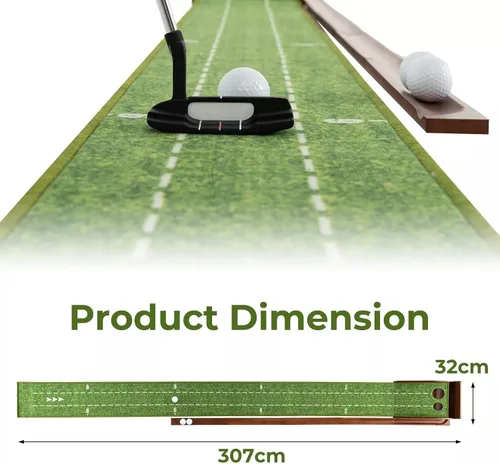 Vista 7 de Alfombrilla de golf para interiores con putter y 5 bolas, juego de devolución automática de bolas, terciopelo mate para el hogar, oficina, patio
