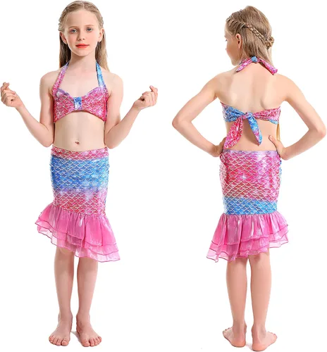 Vista 3 de DNFUN Mermaid Swimsuit for Girls Mermaid Bathing Suit Mermaid Skirt with Bikini