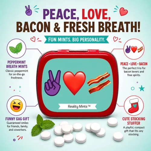 Vista 4 de Peace Love - Mentas de tocino divertidas para amigos, lindos rellenos de calcetines para amantes del tocino, menta, mentas, corazón, emojis, broma