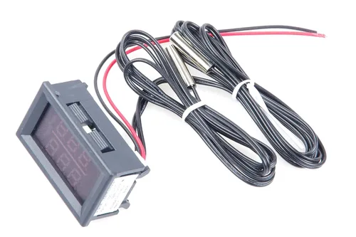 Vista 3 de Sondas impermeables NTC de 2 canales CC 5V-80V -58℉ a 257℉ LED azul + rojo termómetro digital de precisión de alta temperatura termómetro industrial