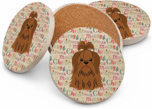 Vista 17 de Abyssinian Sand Terrier Merry Christmas - Posavasos grandes de piedra arenisca (4 unidades)