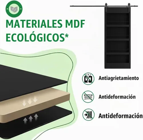 Vista 7 de BARNER HOME Puerta corrediza de granero de 30" x 84", puerta de granero estilo estante con kit de herrajes de 6 pies, hecha de MDF imprimado Negro