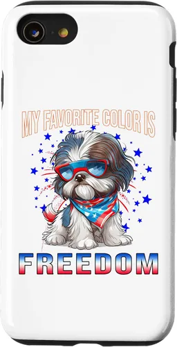 Vista 8 de Funda patriótica para iPhone 12 mini Shih_Tzu Dog American Flag del 4 de julio