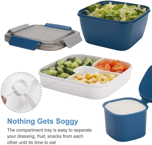 Vista 3 de Freshmage - Recipientes de ensalada para llevar, tazones de 52 oz con 3 compartimentos, recipiente para aderezos para aderezos, para hombres
