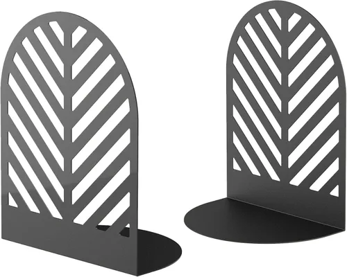 Vista 2 de QiMing Sujetalibros de hoja para libros pesados, 1 par de soportes metálicos para libros de oficina, regalo para adultos y niños (negro)
