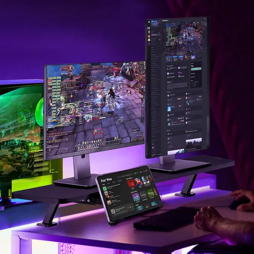 Vista 3 de AVLT Soporte de escritorio con abrazadera para monitor de 32 pulgadas con abrazadera para monitor con soporte deslizante para portátil, tableta
