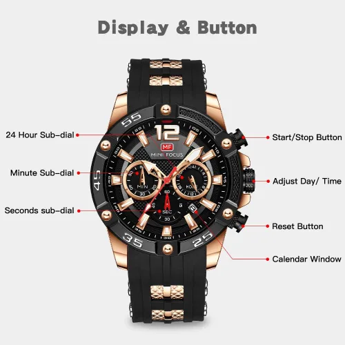 Vista 5 de Mini Focus Men Watches Unique Casual Wrist Watches (ChronographWaterproofLuminousCalendar24 Hours) Silicon Band Fashion Watches for Men