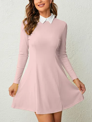 Vista 3 de Vestido de manga larga para mujer, con cuello Peter Pan, ajuste y acampanado para el miércoles Addam
