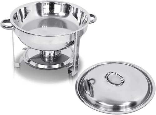 Vista 7 de Super Deal - Plato redondo de acero inoxidable de 5 cuartos de galón, para catering, cena y bufé, Plateado