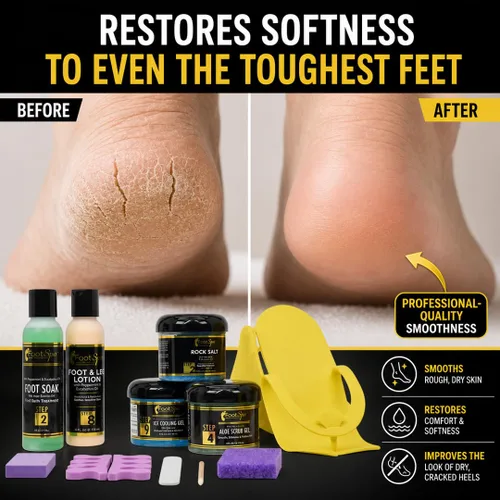 Vista 6 de Kit de pedicura profesional en casa de pie SPA, suavizado, mini kit 5-step foot care system for dry, cracked heels and rough calluses; includes