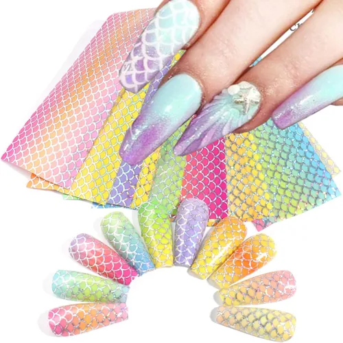 Vista 27 de Calcomanías holográficas de transferencia de uñas, hojas de esmalte de uñas de corazón de amor, láminas de transferencia de papel estrellado