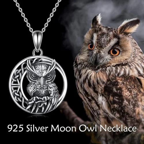 Vista 6 de AXELUNA Collares de plata de ley con nudo celta luna con colgante de búho, collar para mujer, Plata esterlina, Circón