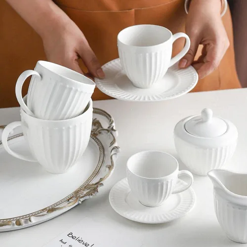 Vista 3 de Sizikato Azucarero de porcelana blanca con tapa, cuenco de 7 onzas para té, café, leche