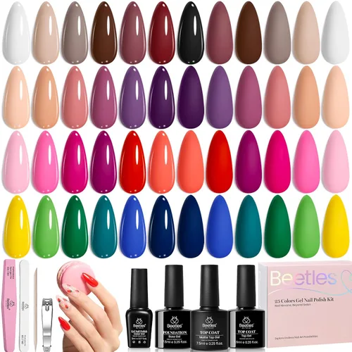 Vista 11 de Beetles - Kit de esmalte de uñas de gel con luz UV, 80 unidades, 55 colores Color Enchantment with Everything Base Top Coat Beginner Starter at