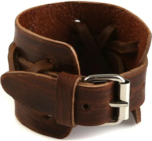 Vista 3 de HZMAN Pulseras de cuero marrón Pulsera de cuero para hombre Pulsera ajustable Pulsera de regalo de joyería
