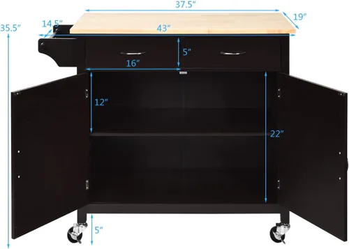 Vista 8 de Giantex Isla de cocina, carrito de cocina rodante, encimera de madera, carrito de servicio utilitario con armario de almacenamiento y 2 toalleros