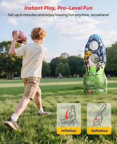 Vista 5 de QPAU Objetivo Inflable de Doble Agujero para Fútbol para Niños y Adultos, Juego de Lanzamiento de Tamaño Real para Patio Trasero con 4 Pelotas