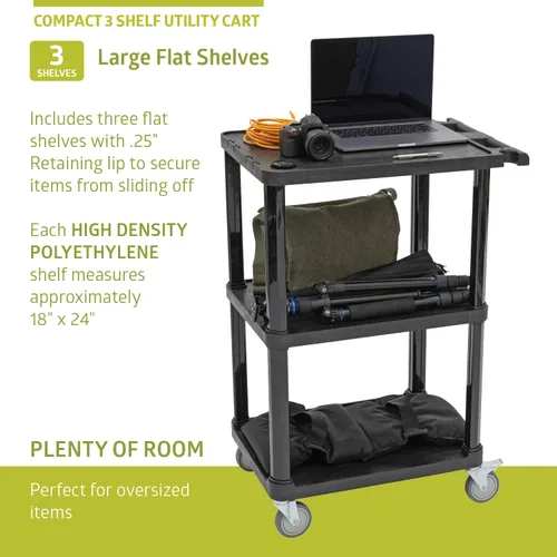 Vista 4 de Pearington Carrito utilitario compacto multiusos de 3 niveles con ruedas bloqueables y mango ergonómico, negro, paquete de 2