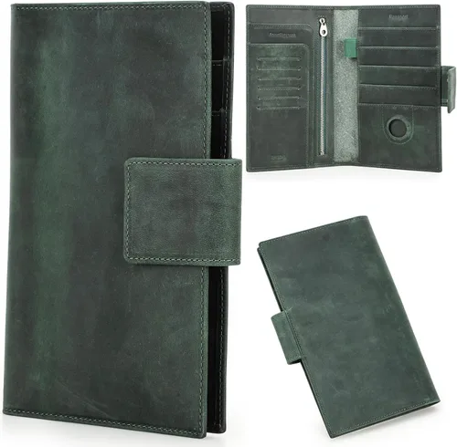 Vista 15 de Funda de cuero de grano superior para pasaporte de viaje para hombre y mujer, hecha a mano para 4 pasaportes y múltiples tarjetas, bloqueo RFID