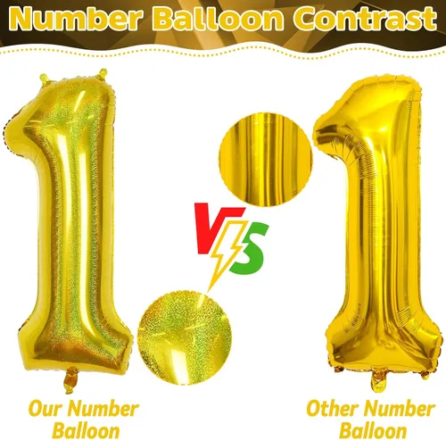 Vista 3 de Globos de cumpleaños de 6 años para niños, globos gigantes de Mylar con el número 6 autoinflables, globos de aluminio iridiscentes dorados, globos