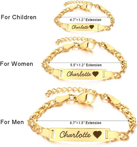 Vista 4 de WNNNS Pulsera de identificación personalizada con barra de nombre, regalos de joyería para bebés, niñas, niños, mamá, papá, parejas, para baby