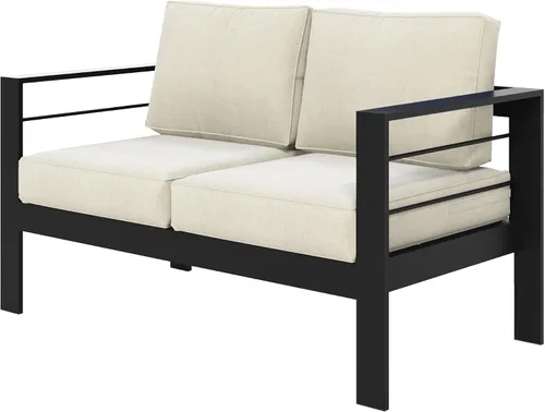 Vista 25 de Solaste Sofá de aluminio para patio con mesa auxiliar, juego de 3 muebles de patio con cojines, sofá de exterior para todo tipo de clima