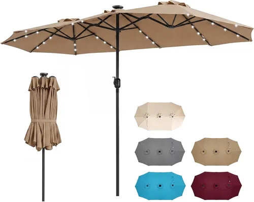 Vista 26 de Tangkula Sombrilla solar de patio de 13 pies, sombrilla de doble cara extra grande para mesa de mercado al aire libre con 36 luces LED, mango