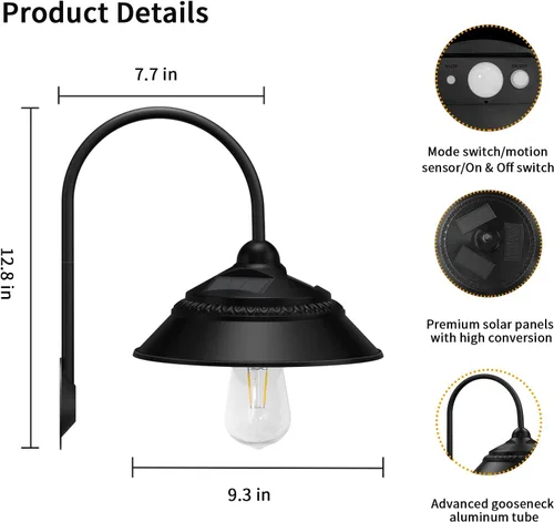 Vista 5 de Luz solar para granero, luz solar de pared para exteriores con 3 modos de iluminación y sensor de movimiento, luz impermeable estilo granja