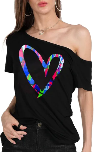 Vista 6 de MAGICMK - Camiseta casual para mujer, con estampado de labios y hombro descubierto, talla extragrande
