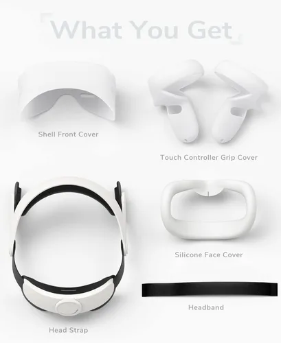 Vista 2 de LUMYSPACE VR Accessory Set Compatible with Quest 2 Accessories Protective Cover Adjustable Head Strap Controller Grip Cover Silicone Face Cover VR