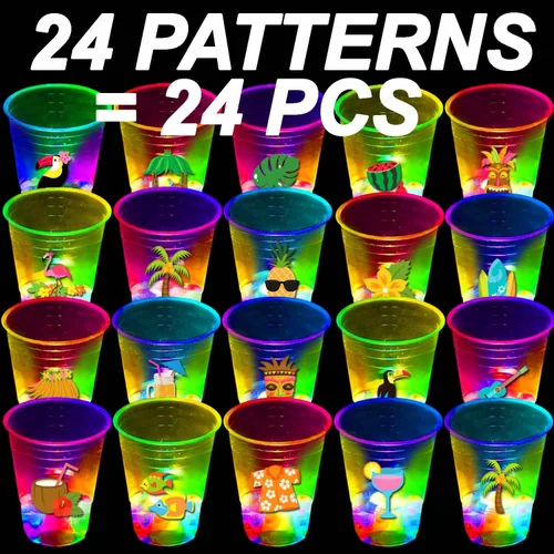 Vista 2 de mishunyus 24 Piezas Tazas Brillantes de Fiesta Hawaiana Luau, Tazas de Fiesta Tiki Intermitentes, Decoraciones de Fiesta Luau Tropical Suministros