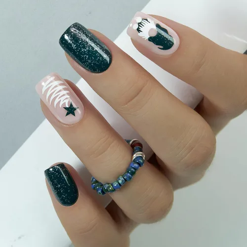 Vista 20 de CurvLife Uñas postizas cuadradas cortas a presión, terciopelo degradado Paris Script