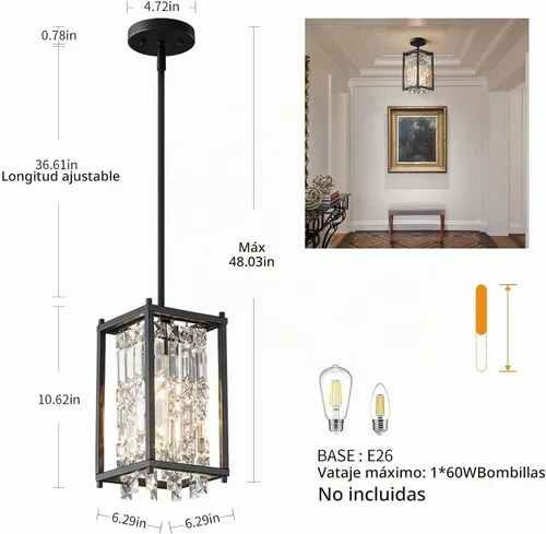 Vista 3 de LMQNINE Modernas lámparas colgantes negras para isla de cocina, lámpara de araña de cristal, iluminación colgante ajustable de granja para comedor