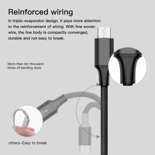 Vista 5 de Puxnoin Cable de carga múltiple, paquete de 2 cables de carga múltiple universal 3 en 1, cable USB múltiple de carga rápida con tipo C, conectores