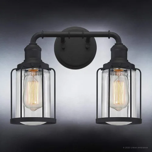 Vista 3 de Urban Ambiance Lámpara de tocador de baño industrial chic de lujo, tamaño mediano: 12 pulgadas de alto x 14.5 pulgadas de ancho, con elementos