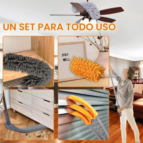 Vista 2 de Plumeros para limpieza, mango largo de 30 a 100 pulgadas con 4 tipos de Naranja