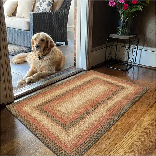 Vista 96 de Homespice Apple Pie - Alfombra ovalada roja de 2 x 3 pies, alfombra de cocina trenzada para decoración primitiva y rústica, reversible, yute sin