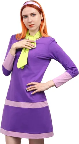 Vista 9 de DAZCOS Disfraz de anime para mujer, talla estadounidense, con bufanda y diadema, color morado