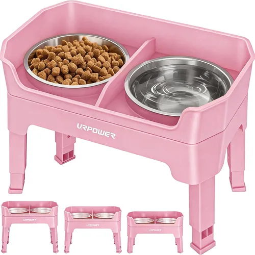 Vista 17 de URPOWER Cuencos elevados para perros a prueba de desorden, diseño de protección contra salpicaduras de pared alta, soporte elevado de 4 alturas