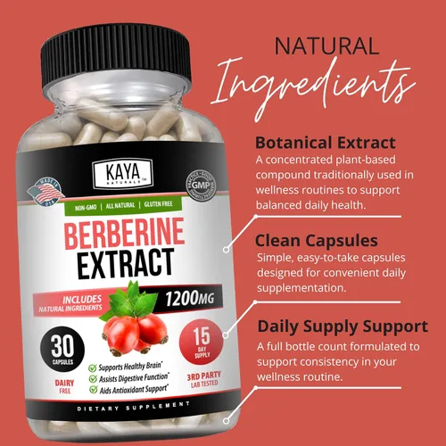 Vista 5 de Kaya Naturals Extracto de berberina HCL de 1200 mg - Sistema inmunológico - Niveles de gluco - Salud intestinal (vegetariano, sin OMG y sin gluten)