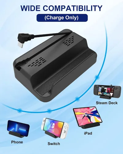 Vista 5 de Base de carga de vapor estación de acoplamiento 3 en 1 base USB-C Hub con 1 puerto de entrada tipo C 45 W 2 puertos de datos USB y cable de datos