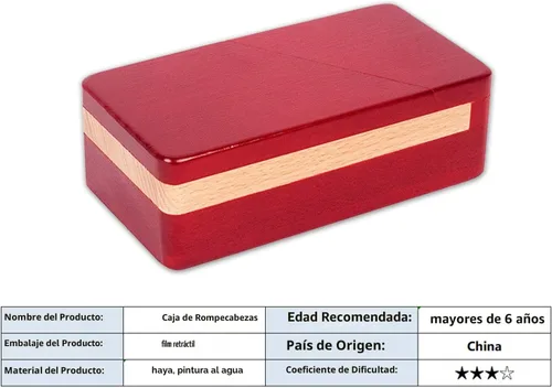Vista 8 de DC-BEAUTIFUL Impossible Puzzle Master Secret - Caja mágica roja de madera con cajón secreto - Misterioso rompecabezas de regalo